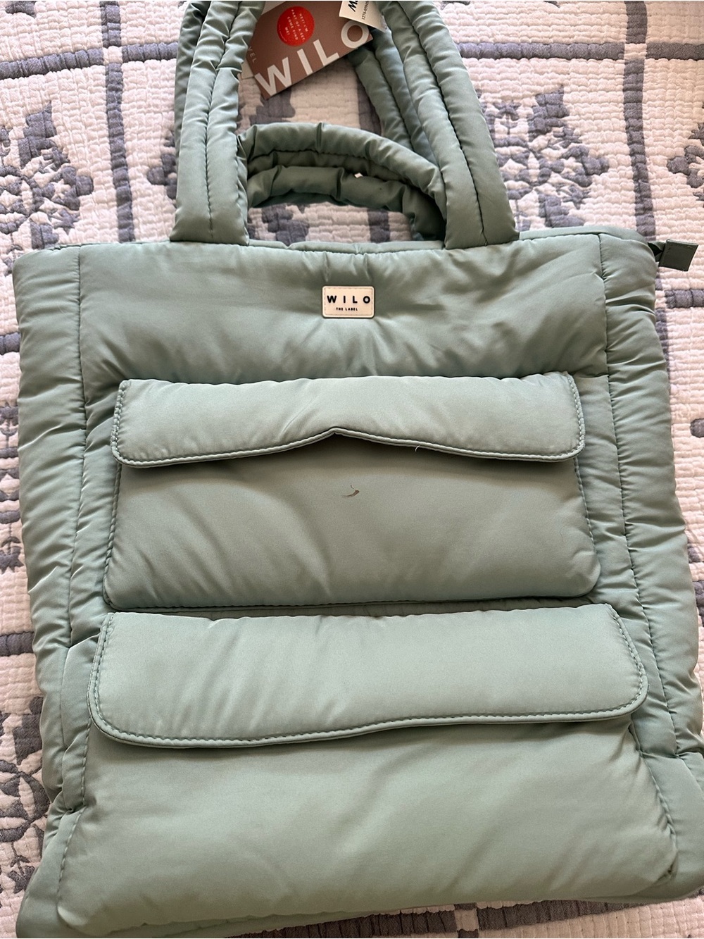 Wilo Puffer Tote Bag in Sage/Mint Green